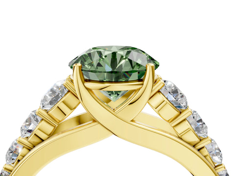 Yellow gold Fancy Green Round Cut Brilliant Diamond Pavé Band with Six-Prong Setting_4