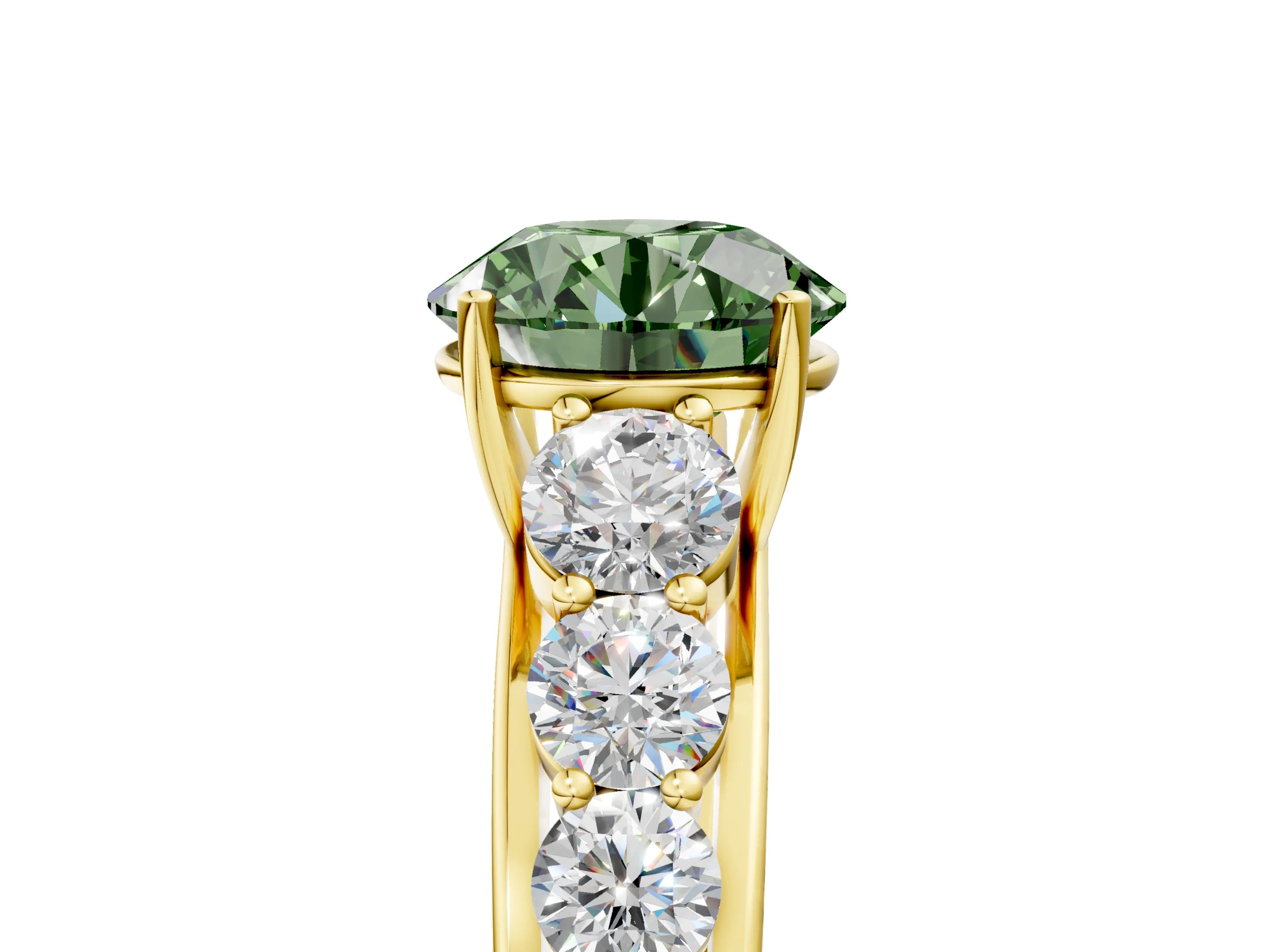 Yellow gold Fancy Green Round Cut Brilliant Diamond Pavé Band with Six-Prong Setting_5