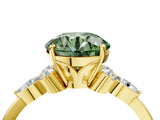 Yellow gold Fancy Green Round Cut Brilliant Diamond Solitaire Ring with Pear Side Stones and Four-Prong Setting_7