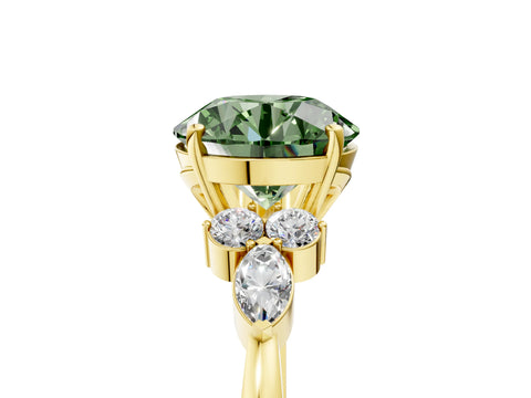 Yellow gold Fancy Green Round Cut Brilliant Diamond Solitaire Ring with Pear Side Stones and Four-Prong Setting_8