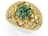 Yellow gold Fancy Green Round Cut Brilliant Halo Pave Diamond Milgrain Ring_1