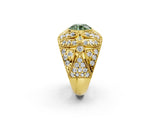 Yellow gold Fancy Green Round Cut Brilliant Halo Pave Diamond Milgrain Ring_2