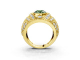 Yellow gold Fancy Green Round Cut Brilliant Halo Pave Diamond Milgrain Ring_3
