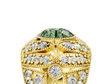 Yellow gold Fancy Green Round Cut Brilliant Halo Pave Diamond Milgrain Ring_5