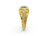 Yellow gold Fancy Green Round Cut Brilliant Milgrain Filigree Diamond Ring with Square Prong Setting_2