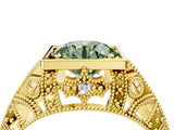 Yellow gold Fancy Green Round Cut Brilliant Milgrain Filigree Diamond Ring with Square Prong Setting_4