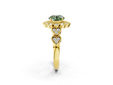 Yellow gold Fancy Green Round Cut Brilliant Milgrain Pave Heart Band Solitaire Ring_2