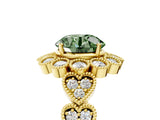 Yellow gold Fancy Green Round Cut Brilliant Milgrain Pave Heart Band Solitaire Ring_5