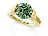 Yellow gold Fancy Green Round Cut Brilliant Solitaire Diamond Ring with Channel Set Band and Bar Prong Setting_1
