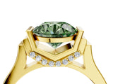 Yellow gold Fancy Green Round Cut Brilliant Solitaire Diamond Ring with Channel Set Band and Bar Prong Setting_4