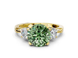 Yellow gold Fancy Green Round Cut Brilliant Three-Stone Diamond Ring with Pavé Band and Four-Prong Setting_3
