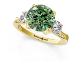 Yellow gold Fancy Green Round Cut Brilliant Three-Stone Diamond Ring with Pavé Band and Four-Prong Setting_4