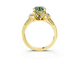 Yellow gold Fancy Green Round Cut Brilliant Three-Stone Diamond Ring with Pavé Band and Four-Prong Setting_6