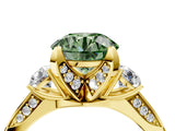 Yellow gold Fancy Green Round Cut Brilliant Three-Stone Diamond Ring with Pavé Band and Four-Prong Setting_7