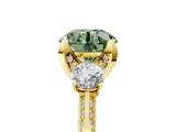 Yellow gold Fancy Green Round Cut Brilliant Three-Stone Diamond Ring with Pavé Band and Four-Prong Setting_8