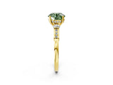 Yellow gold Fancy Green Round Cut Brilliant Three-Stone Pave Band with Four-Prong Setting_2