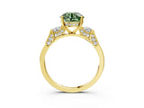 Yellow gold Fancy Green Round Cut Brilliant Three-Stone Pave Band with Four-Prong Setting_3