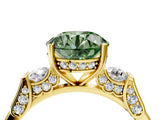 Yellow gold Fancy Green Round Cut Brilliant Three-Stone Pave Band with Four-Prong Setting_4