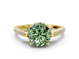 Yellow gold Fancy Green Round  Cut Cathedral Pave Diamond Engagement Ring with Six-Prong Setting_33