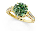 Yellow gold Fancy Green Round  Cut Cathedral Pave Diamond Engagement Ring with Six-Prong Setting_34