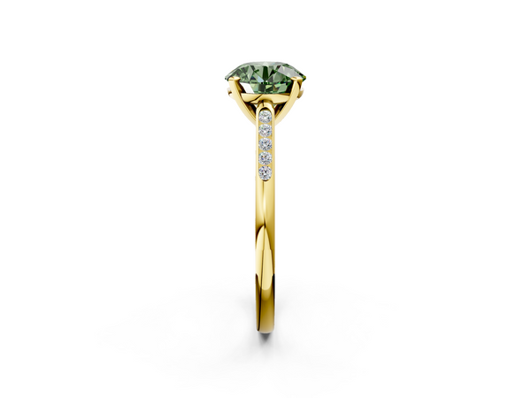 Yellow gold Fancy Green Round  Cut Channel Set Solitaire Engagement Ring with Four-Prong Setting
