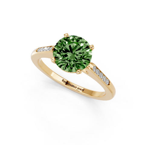 Yellow gold Fancy Green Round  Cut Channel Set Solitaire Engagement Ring with Four-Prong Setting_70