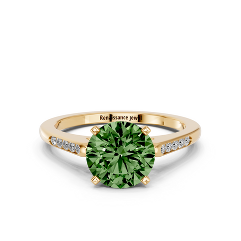 Yellow gold Fancy Green Round  Cut Channel Set Solitaire Engagement Ring with Four-Prong Setting_78