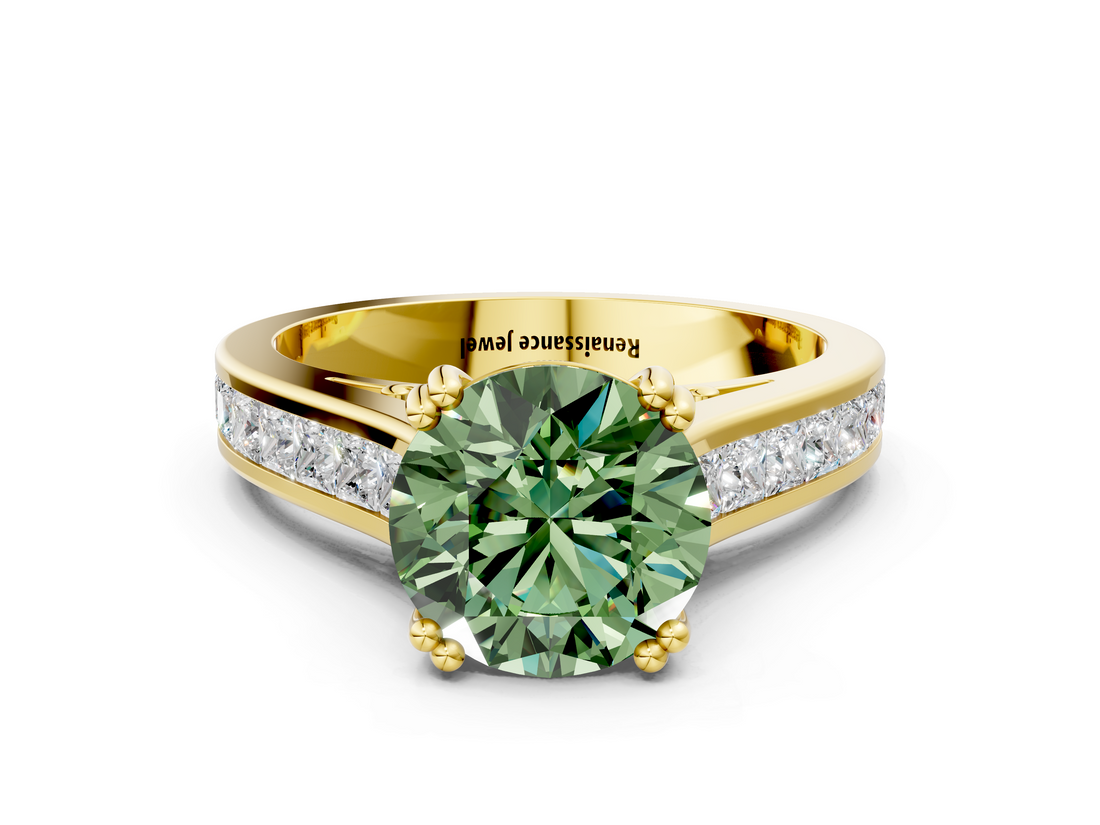 Yellow gold Fancy Green Round  Cut Channel Set Solitaire Engagement Ring with Prong Setting_20