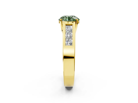 Yellow gold Fancy Green Round Cut Cut Channel Set Solitaire Ring with Four-Prong Setting_2
