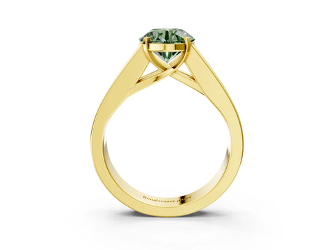 Yellow gold Fancy Green Round Cut Cut Channel Set Solitaire Ring with Four-Prong Setting_3