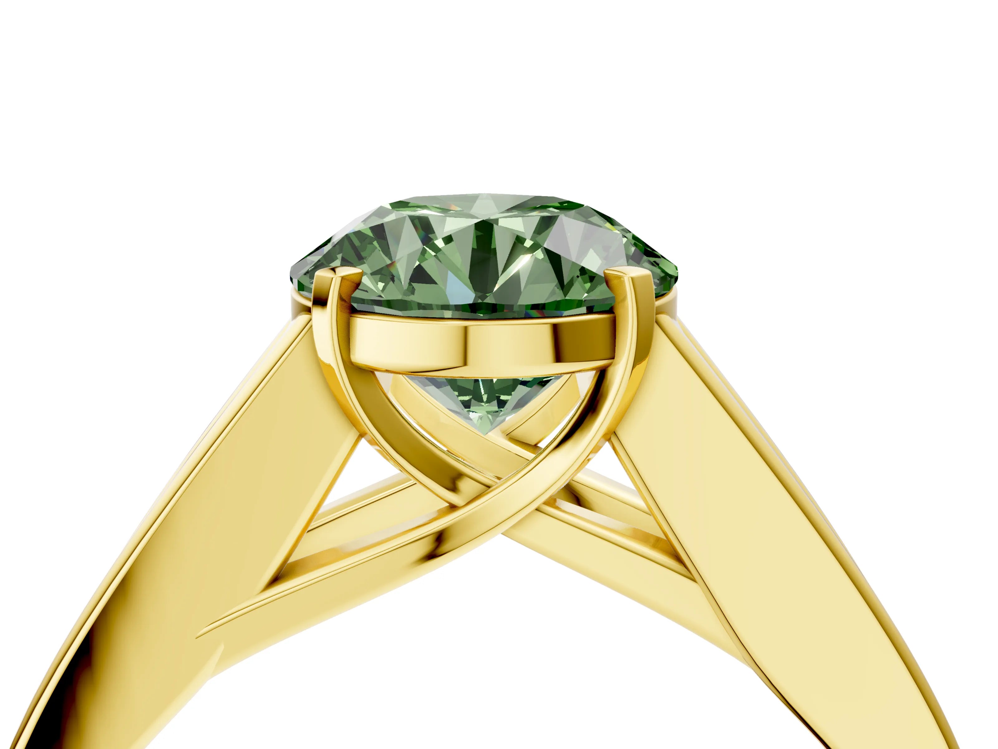 Yellow gold Fancy Green Round Cut Cut Channel Set Solitaire Ring with Four-Prong Setting_4
