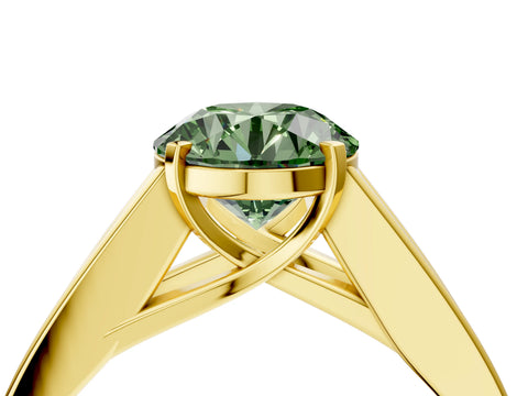 Yellow gold Fancy Green Round Cut Cut Channel Set Solitaire Ring with Four-Prong Setting_4
