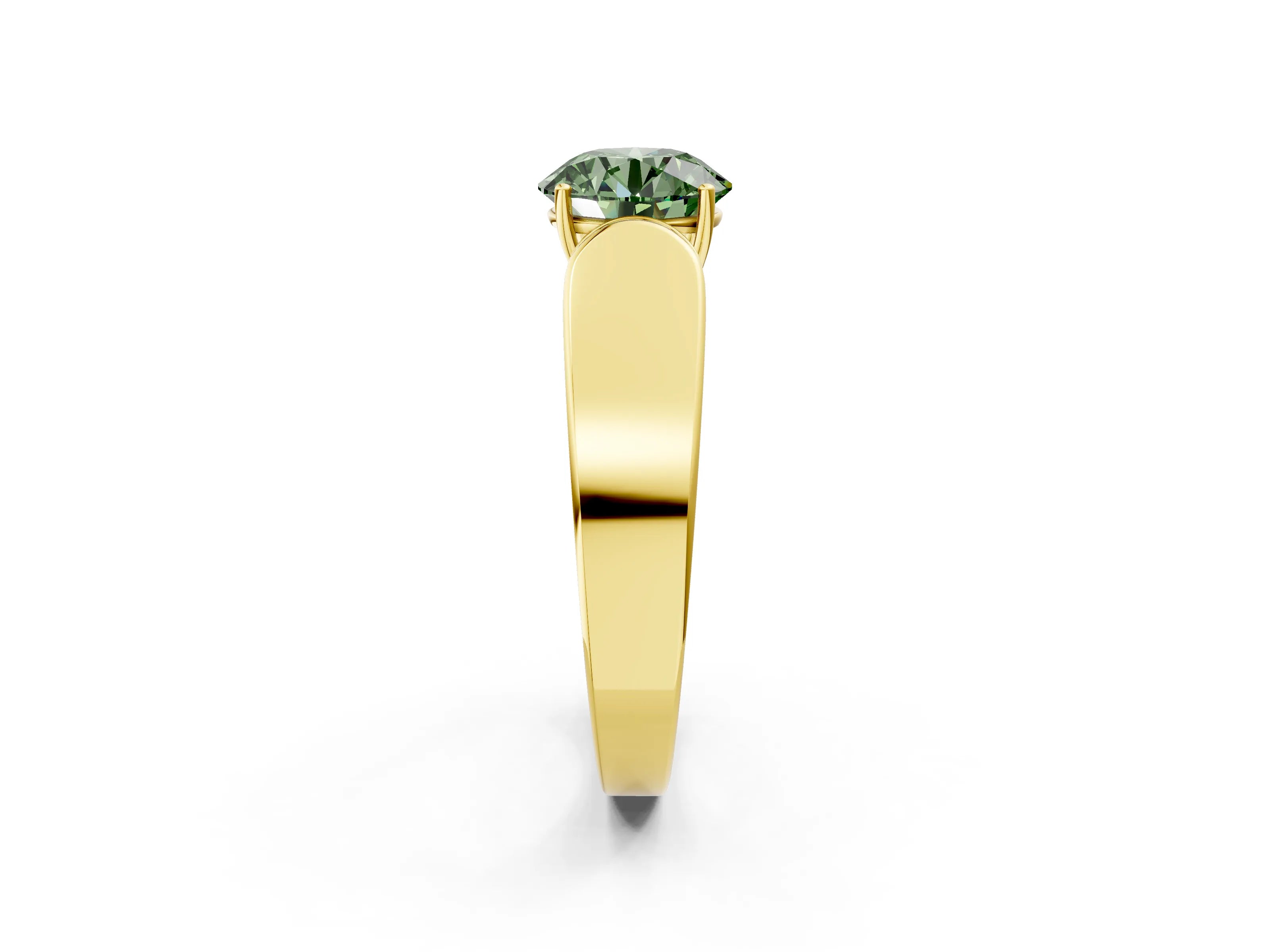Yellow gold Fancy Green Round Cut Cut Diamond Channel Set Solitaire Ring with Four-Prong Setting_2