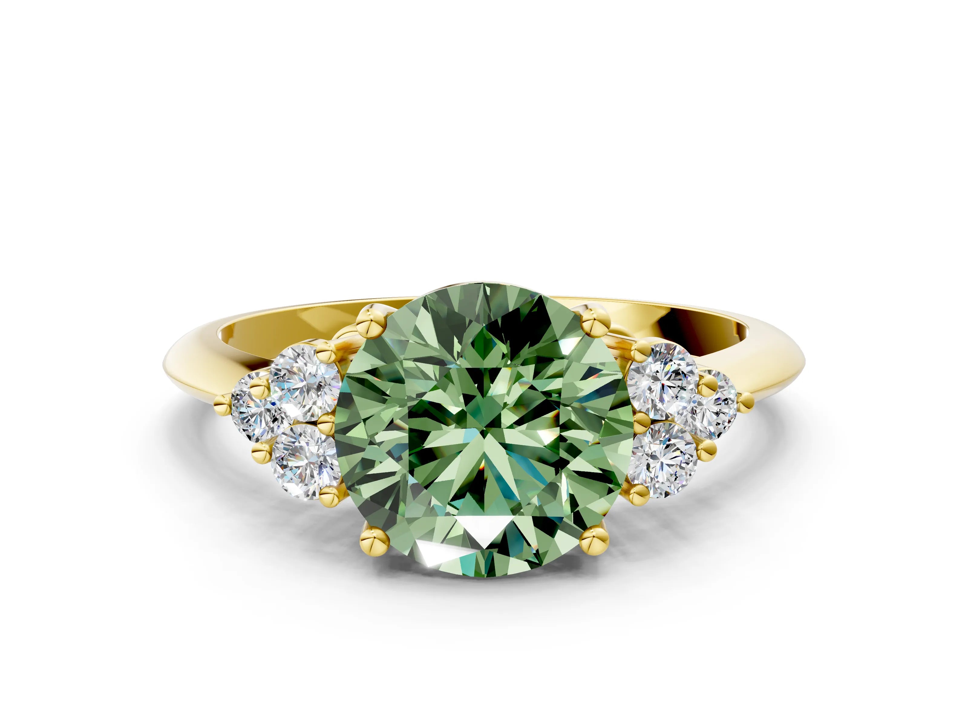 Yellow gold Fancy Green Round Cut Cut Diamond Cluster Ring with Solitaire Band and Four-Prong Setting_12