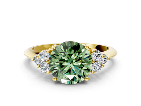 Yellow gold Fancy Green Round Cut Cut Diamond Cluster Ring with Solitaire Band and Four-Prong Setting_12