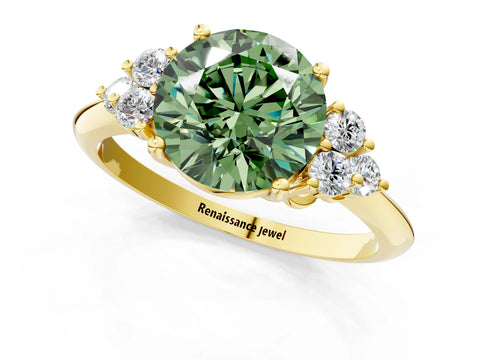 Yellow gold Fancy Green Round Cut Cut Diamond Cluster Ring with Solitaire Band and Four-Prong Setting_13
