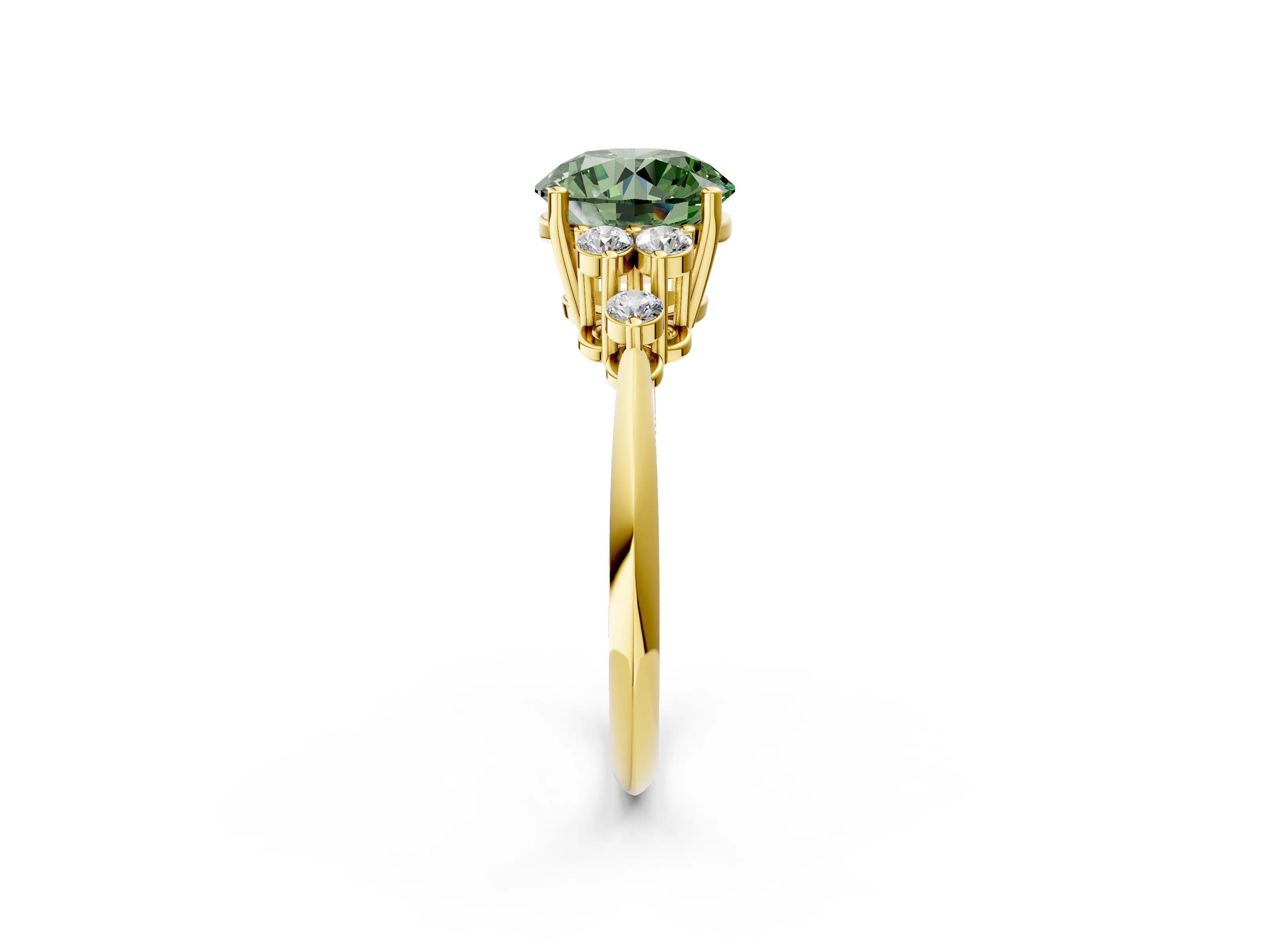 Yellow gold Fancy Green Round Cut Cut Diamond Cluster Ring with Solitaire Band and Four-Prong Setting_14