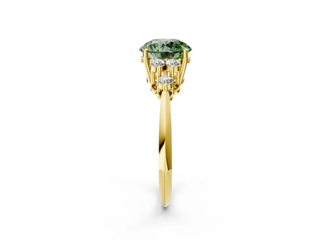 Yellow gold Fancy Green Round Cut Cut Diamond Cluster Ring with Solitaire Band and Four-Prong Setting_14