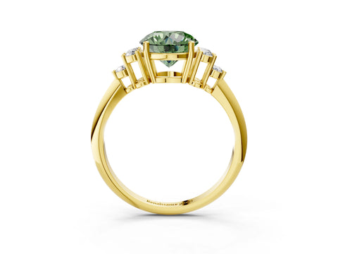 Yellow gold Fancy Green Round Cut Cut Diamond Cluster Ring with Solitaire Band and Four-Prong Setting_15