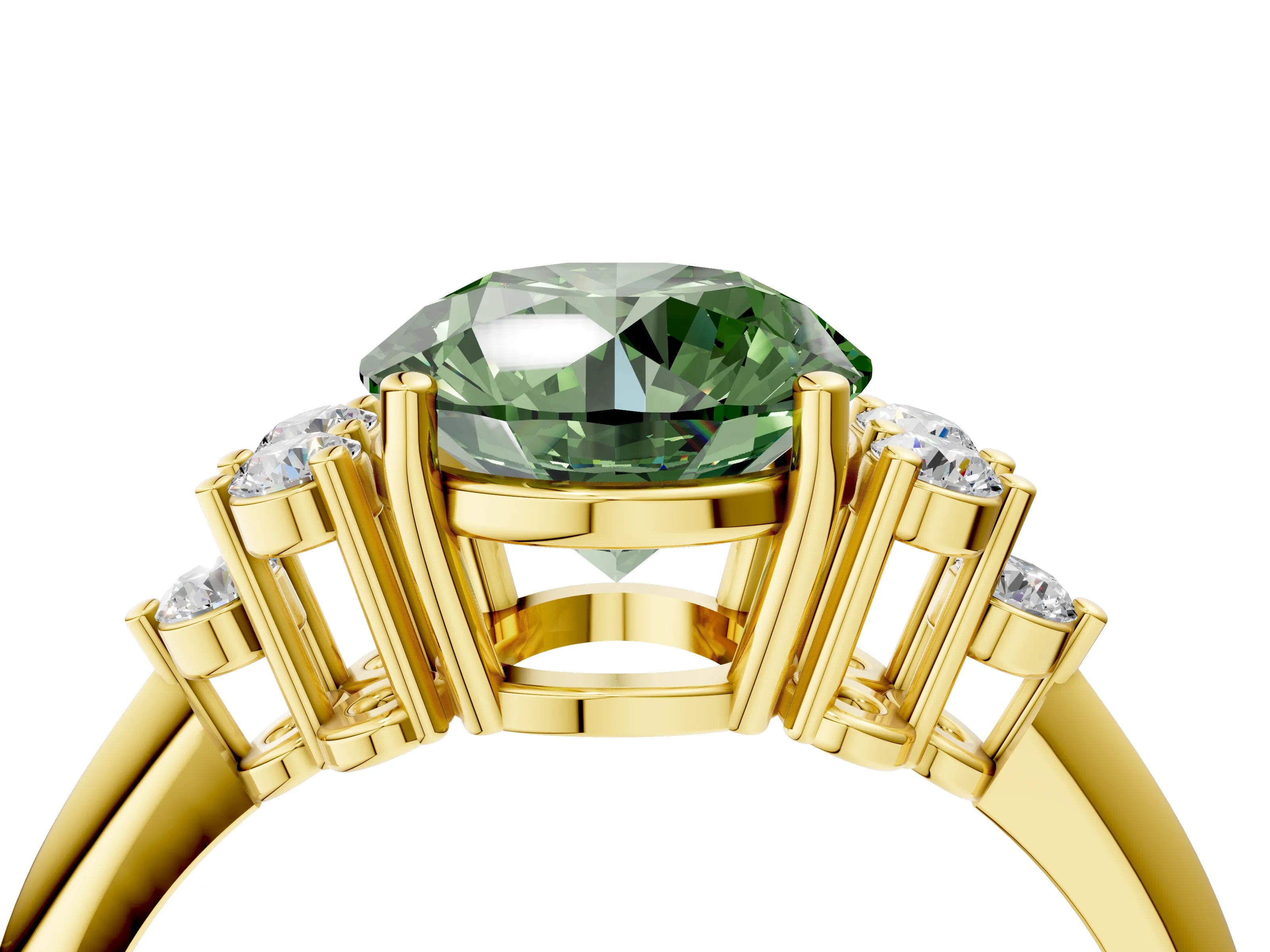 Yellow gold Fancy Green Round Cut Cut Diamond Cluster Ring with Solitaire Band and Four-Prong Setting_16