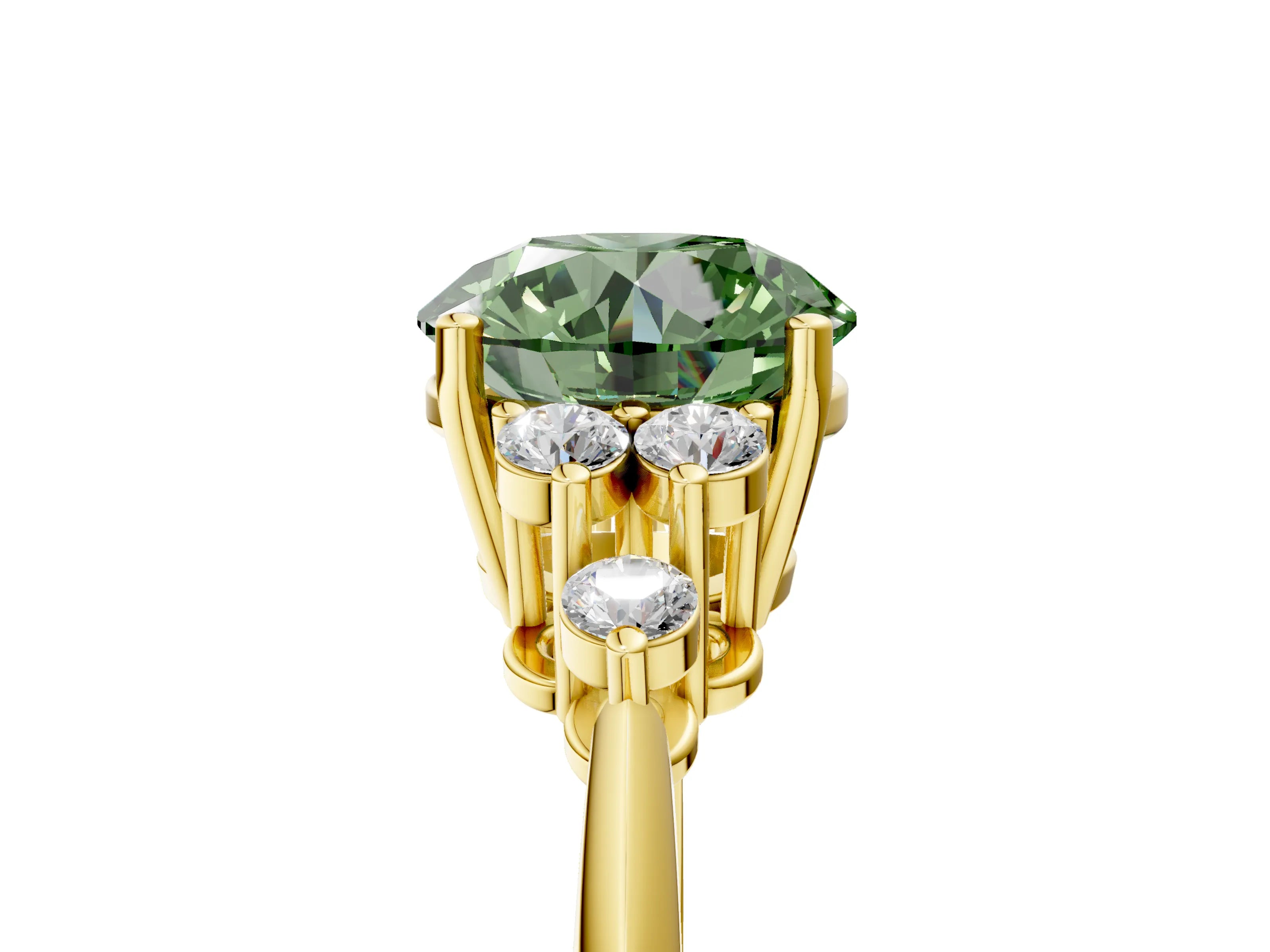 Yellow gold Fancy Green Round Cut Cut Diamond Cluster Ring with Solitaire Band and Four-Prong Setting_17