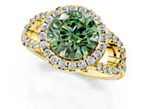 Yellow gold Fancy Green Round Cut Cut Diamond Halo Engagement Ring with Open Split Pavé Band_1