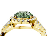 Yellow gold Fancy Green Round Cut Cut Diamond Halo Engagement Ring with Open Split Pavé Band_4
