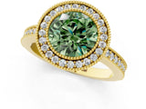 Yellow gold Fancy Green Round Cut-Cut Diamond Halo Engagement Ring with Pave Band and Prong Setting_1