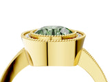 Yellow gold Fancy Green Round Cut-Cut Diamond Halo Engagement Ring with Pave Band and Prong Setting_4