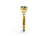 Yellow gold Fancy Green Round Cut Cut Diamond Milgrain Pave Band Four-Prong Setting Ring_5