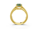 Yellow gold Fancy Green Round Cut Cut Diamond Milgrain Pave Band Four-Prong Setting Ring_6