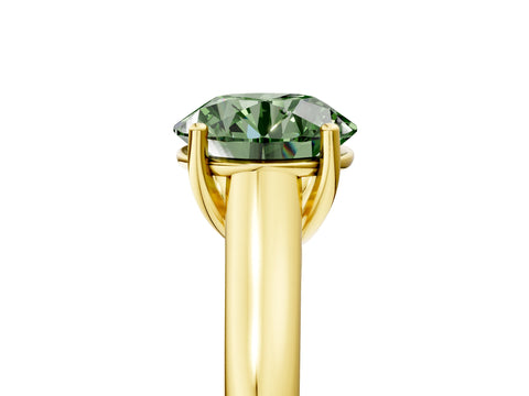 Yellow gold Fancy Green Round Cut Cut Diamond Solitaire Engagement Ring with Tapered Plain Band and Four-Prong Setting_5