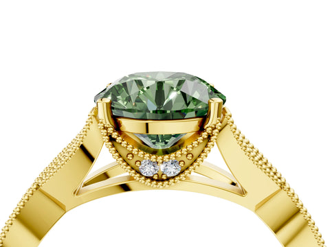 Yellow gold Fancy Green Round Cut Cut Diamond Twisted Band with Milgrain Pave Setting and Four-Prong Setting_4