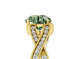 Yellow gold Fancy Green Round Cut Cut Diamond Twisted Band with Milgrain Pave Setting and Four-Prong Setting_5